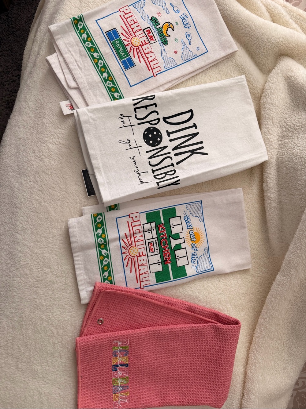 Assorted Kitchen Towels *Pickleball*- White and Pink